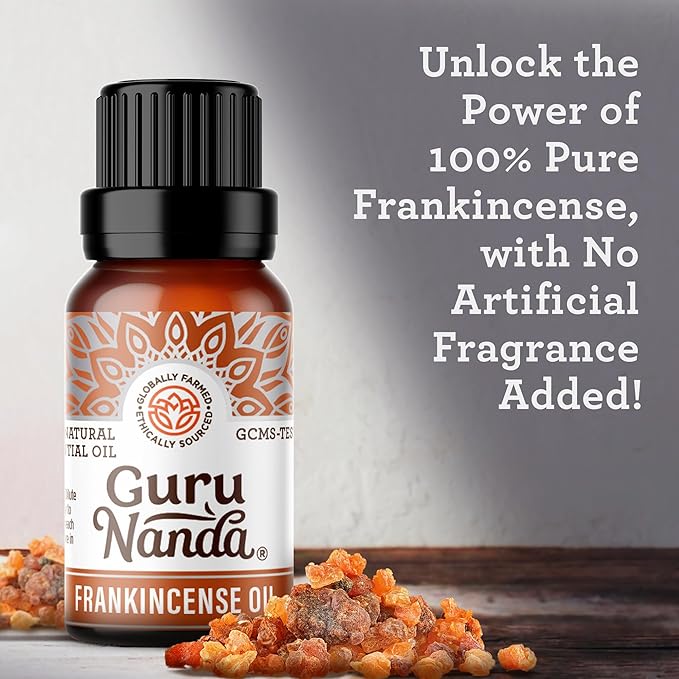 GuruNanda Frankincense Essential Oil, 100% Pure, Natural and Undiluted Diffuser Oil for Aromatherapy, Massages & DIY Recipies, Promotes Comfort & Supports Radiant-Looking Skin (2X0.5 fl Oz)