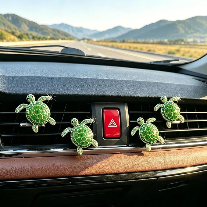 4pcs Cute Sea Turtles Car Air Vent Diffuser – Clip-On Fragrance Air Freshener for Cars with Replaceable Refills, Adorable Animal Vent Clip for SUV & Truck(Green, Ocean)