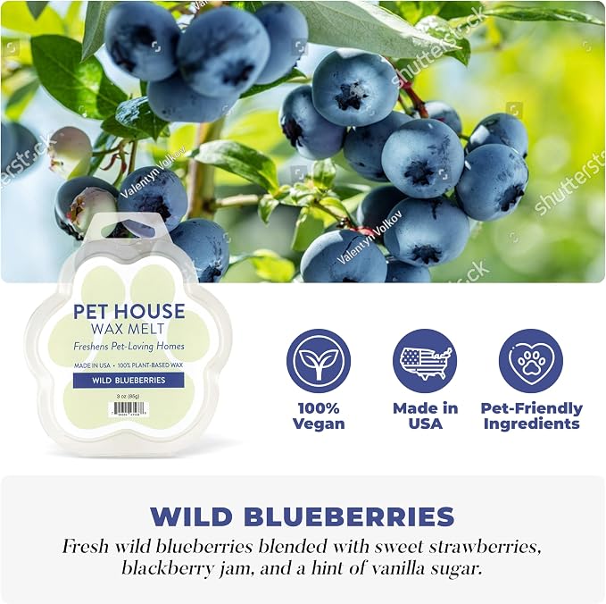 Pet House Wild Blueberries Summer Scented Wax Melts - Long-Lasting Plant Based/Soy Wax Melts for Pet Odor Pack of 2