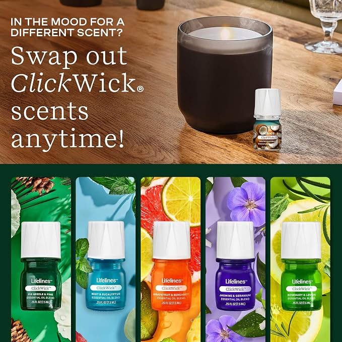 ClickWick Essential Oil Blends for Lifelines Diffusers, 4-Pack Lush Earth Collection - Essential Oil Blend Refill for Candle, Plant & Shower Aromatherapy Diffuser - Fragrance for Diffusers