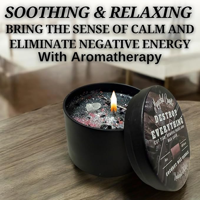 Destroy Everything Spiritual Candle to Cut Ties, Remove hexes and Bad Luck | Energy Cleansing | Soy Candles Non Toxic | Sage Candle | Cleanse Your Home & Calm and Relax (Small 4oz)