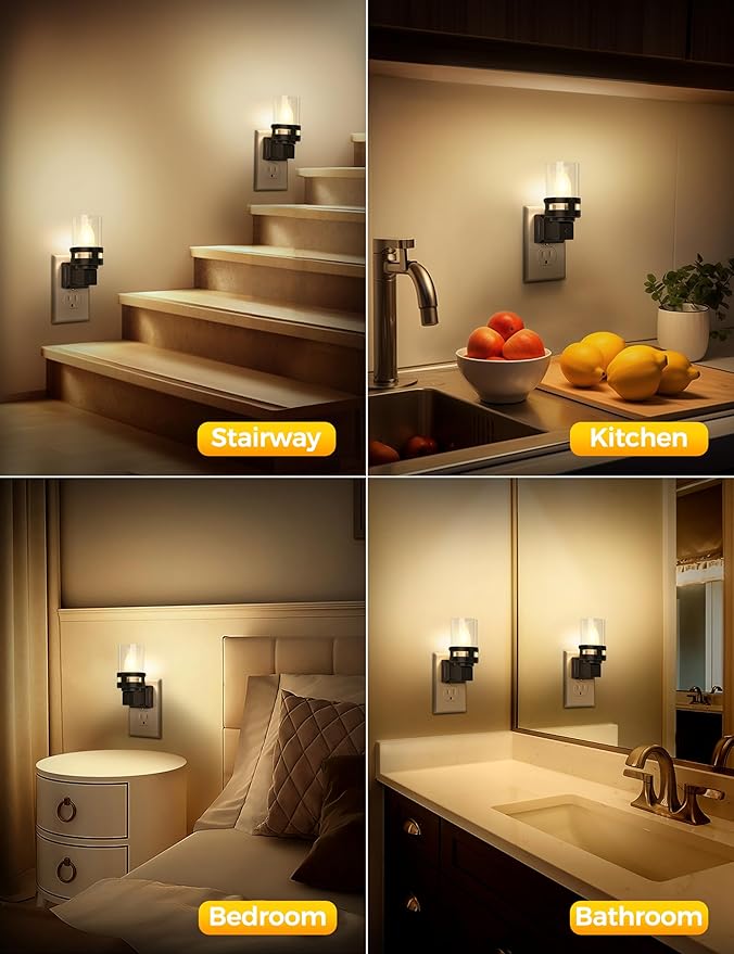 Briignite Candle Night Light Plug in [2 Pack], Vintage Night Lights Plug into Wall, LED Night Light with Dusk to Dawn Light Sensor, 3000K Warm White Candle Nightlight for Kids Hallway Bathroom Bedroom