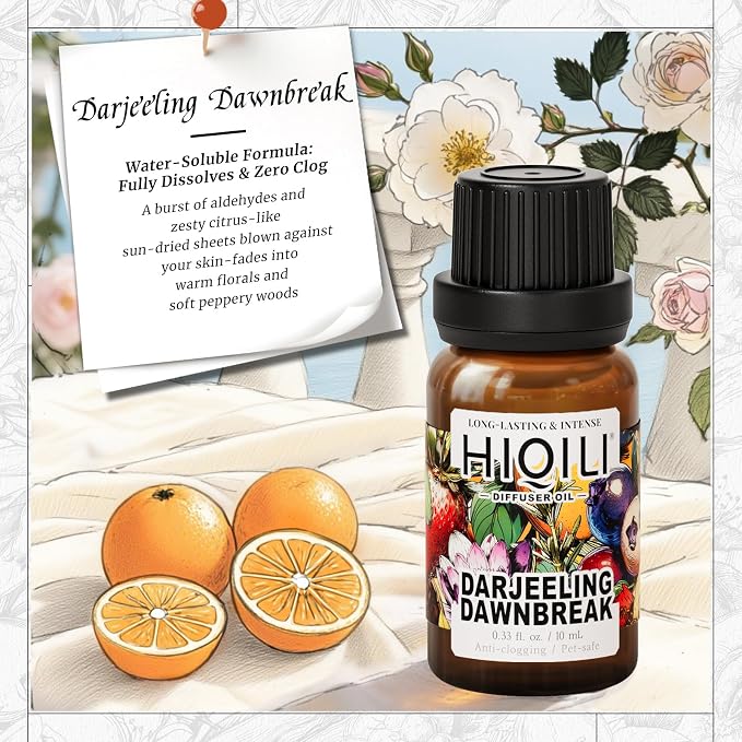 HIQILI Darjeeling Dawnbreak Diffuser Oil for Humidifier, New Car & Home, Long-Lasting Hotel Scent - Pour Homme - 0.34 Fl Oz
