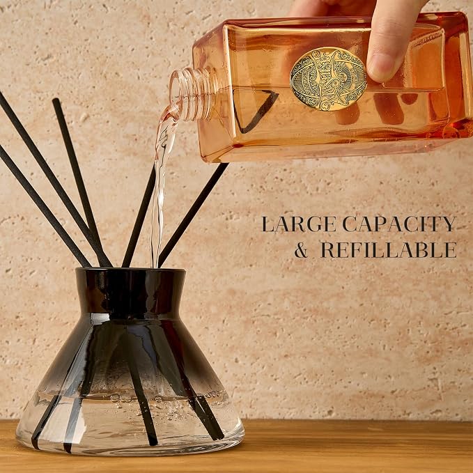 M&SENSE 10.14 oz Large Reed Diffuser Set | Sandalwood Vanilla Scent Oil Diffuser with Sticks | Hotel Collection Non-Toxic Essential Oil |for Bedroom Bathroom Living Room