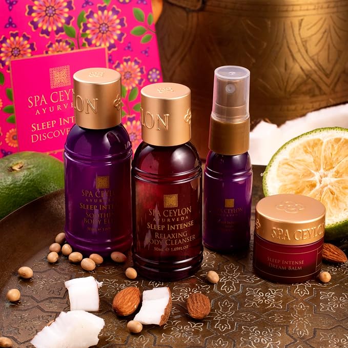 Spa Ceylon Ayurveda Sleep Intense Discovery Set – 4-Piece Natural Calming Gift Set with Neroli, Lavender & Ylang Ylang – Body Cleanser, Body Elixir, Dream Mist & Dream Balm