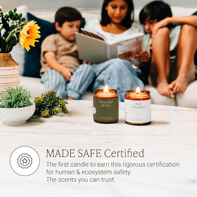 Fontana Candle Co Wood Wick Beeswax Jar Candle, Citrus Peel & Pine – Made Safe with Coconut Oil & Pure Essential Oils – 35+ Hrs Clean Burn, Long Lasting and Non-Toxic Candles for Home & Room Decor