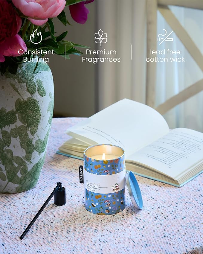 M&SENSE Summer Candle 11.3 oz, Coconut Beach Scented Candle, Non-Toxin Soy Wax for Home Scented, Ocean Candles Gift for Her, Up to 70 Hours Burning Long-Lasting Fragrance
