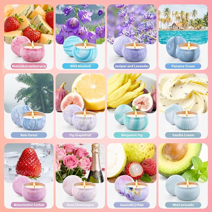 Gifts for Women,12 Pack Scented Candles Gift Set, 300 Hour Long Lasting Soy Wax Candles for Home Scented, Aromatherapy Candle, Ideal for Birthday, Christmas, Mother's Day, Thank You Gifts