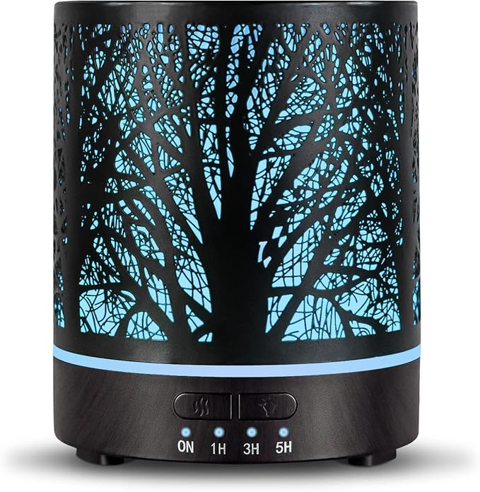EQUSUPRO Essential Oil Diffuser 300ml Metal Electric Ultrasonic Diffuser for Large Room with Auto Shut-Off, 4 Timer Setting &7 Colors Night Light for Home