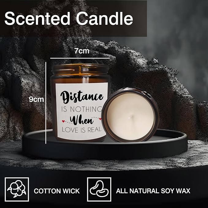 Mancheng-zi Long Distance Relationship Gifts - Love Scented Candles 'Distance is Nothing When Love is Real' for Girlfriend