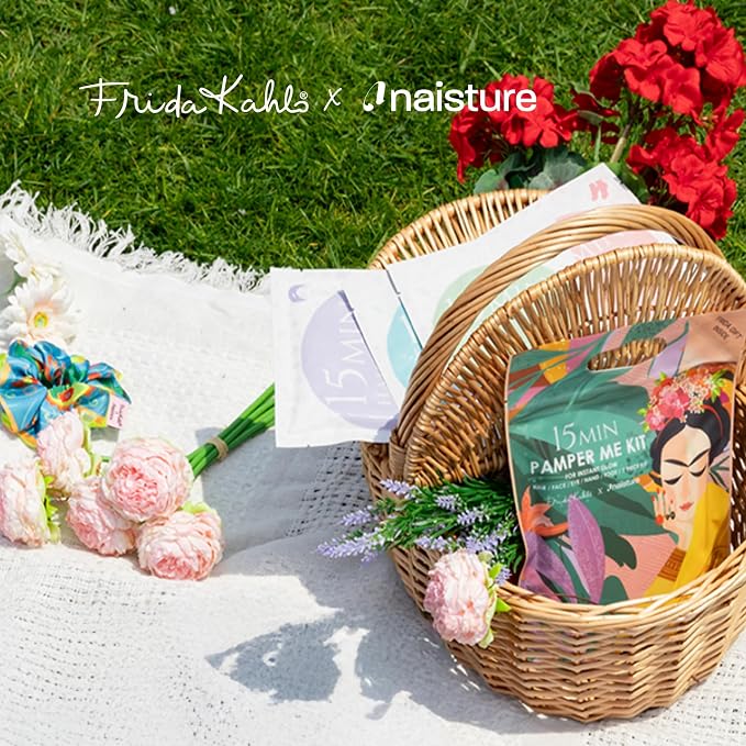 Naisture x Frida Kahlo 15 Min Pamper Me Kit Korean Spa Skincare Gift Set for Women - Head to Toe with Hair, Face, Eye, Hand, Foot Masks & Bonus Item (8 pcs)