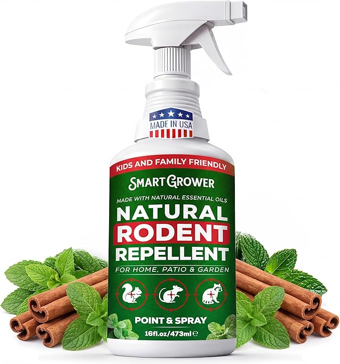Smart Grower Peppermint Oil Spray for Rodents – Maximum Strength Ready to Use Peppermint Spray for Rodent, Mice, Squirrels – Indoor, Outdoor & Car Engine Protection – 16 oz