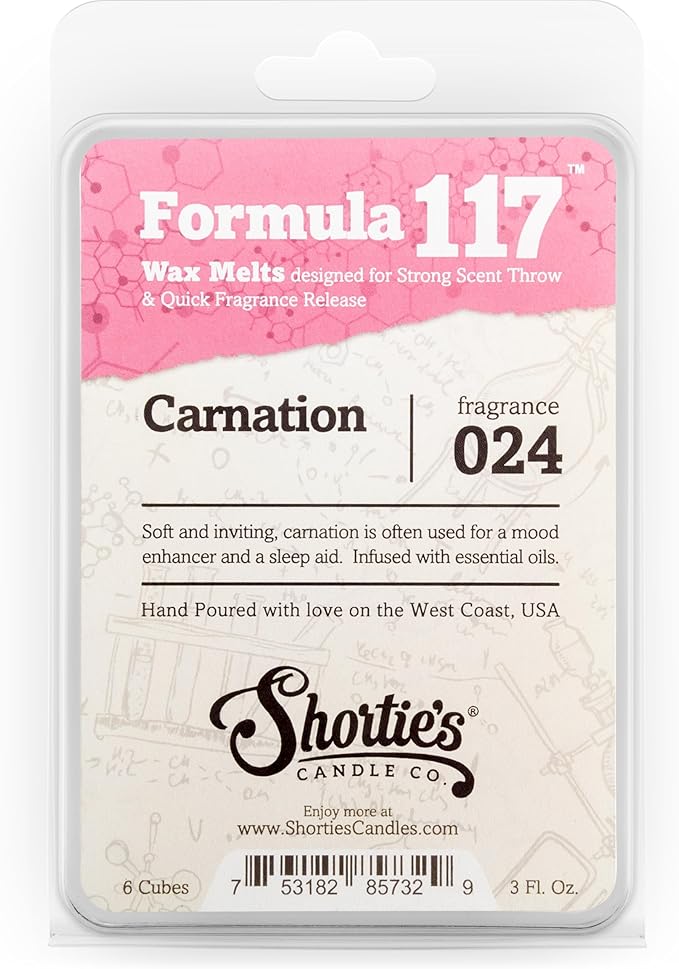 Shortie's Candle Company Pure Carnation Premium Wax Melts - 3 Oz., Strong & Long Lasting, Non-Toxic - Made with Essential & Natural Oils - Formula 117