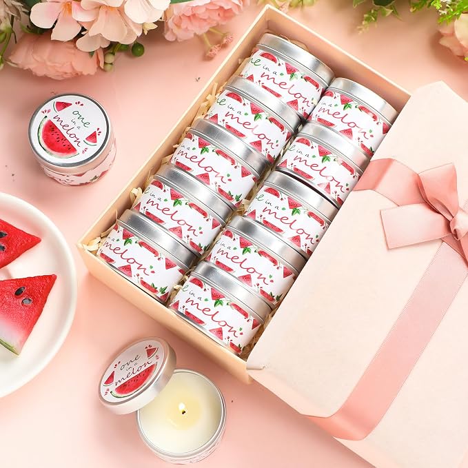MTLEE 24 Pcs One in a Melon Baby Shower Party Favors Candles Lavender Scented Baby Shower Favors for Guests Rustic Tealights Candles Gender Reveal Return Gifts (1.2 oz, Red)