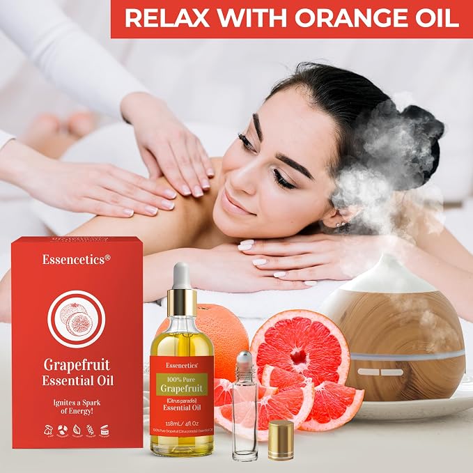 4 oz Grapefruit Essential Oil Organic - 100% Natural - Infused with Olive & Sunflower Oils - Therapeutic Grade Grapefruit Oil for Skin, Hair Care, Aromatherapy & Diffuser