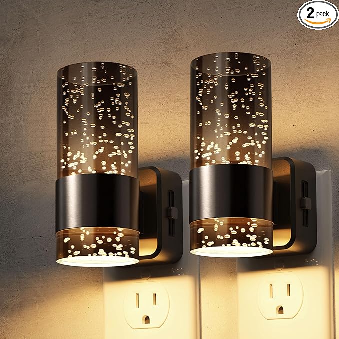 L LOHAS LED Night Lights Plug into Wall, 2 Pack Acrylic Bubble Night Light,Dimmable Nightlight with 0-100 LM, 3000K Plug in Night Light with Dusk to Dawn Sensor, for Bathroom Hallway Bedroom