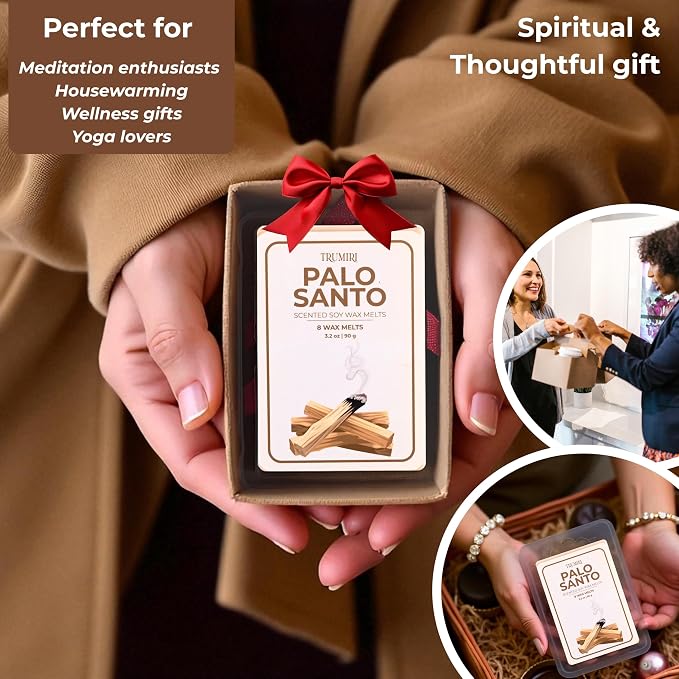 Palo Santo Scented Wax Melts - Made With Non Toxic Soy Wax And Essential Oils - Long Lasting Strong Scent Pet Safe Candle Wax Cubes Tarts For Warmers - For Cleansing Negative Energy And Protection