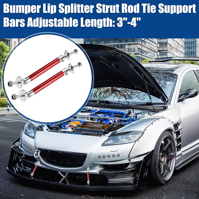 ACROPIX Universal 3"-4" Adjustable Aluminum Alloy 75mm Front Bumper Lip Splitter Diffuser Strut Rod Tie Bars Splitter Support Rods Red - Pack of 2