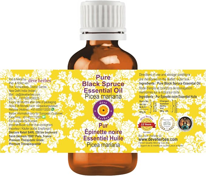 dève herbes Black Spruce Essential Oil (Picea Mariana) Pure | Non-Sticky | Non-Greasy | Lightweight | Men & Women | All Skin Types | Steam Distilled 10ml (0.33 oz)