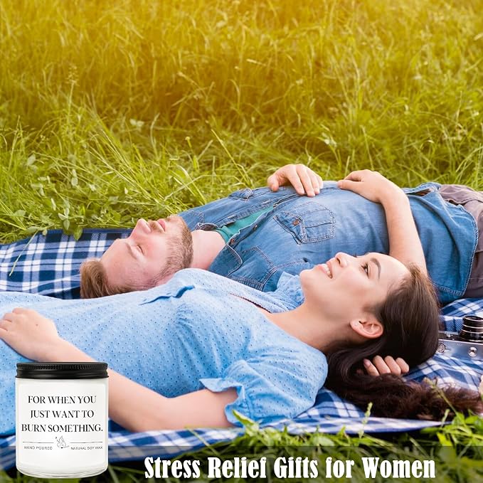 Stress Relief Gifts for Women Men - Funny Relaxation Gifts, Calming Lavender Scented Candle for Friend, Coworker, Boss, Mom, Best Birthday Christmas & Retirement Present