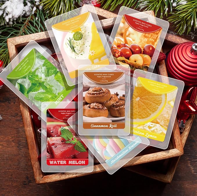 STRN Scented Wax Melts, Soy Wax Cubes Fruit & Food Strong Long-Lasting Summer Fragrances 12 Assorted Scents, Lemon, Mango, Mint, Bedroom, for Living Room, Office, 12 * 1.25 oz