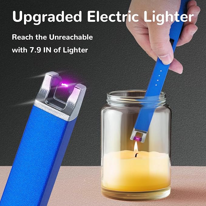 4 Pack Electric Candle Lighter USB Rechargeable Lighters Windproof Plasma Arc Lighters Flameless Type C Long Lighter with Safety Switch for Candle BBQ Camping Birthday Fireworks