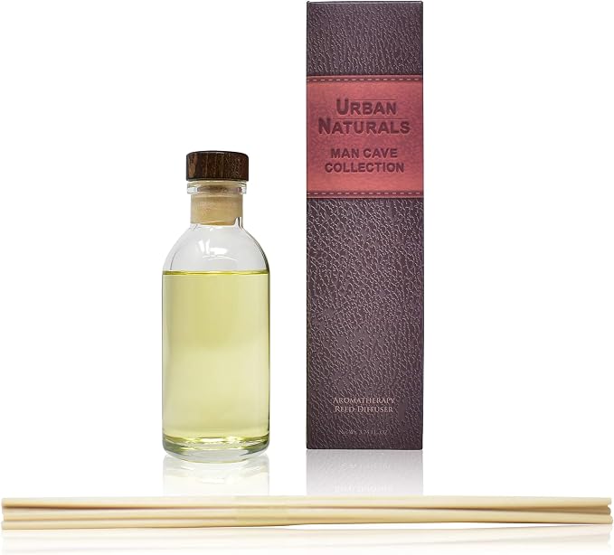 Urban Naturals Vetiver Home Fragrance Reed Diffuser Set | MAN CAVE: Vetiver, Oud, Warm Amber & Frankincense. an Elegant, Masculine Fragrance that Smells Like a Men's Cologne!