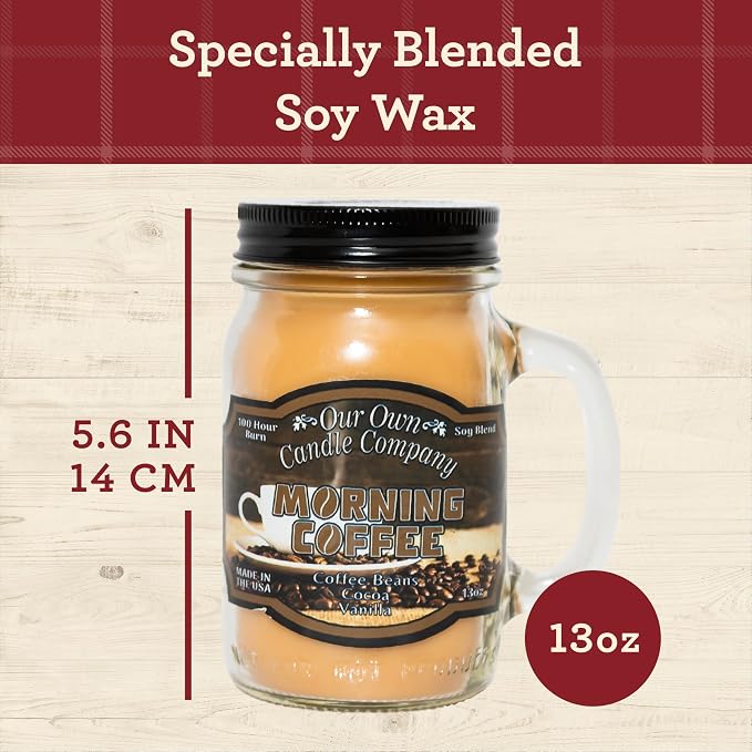 Our Own Candle Company, Morning Coffee Scented Mason Jar Candle, 100 Hour Burn Time, 13 Ounces