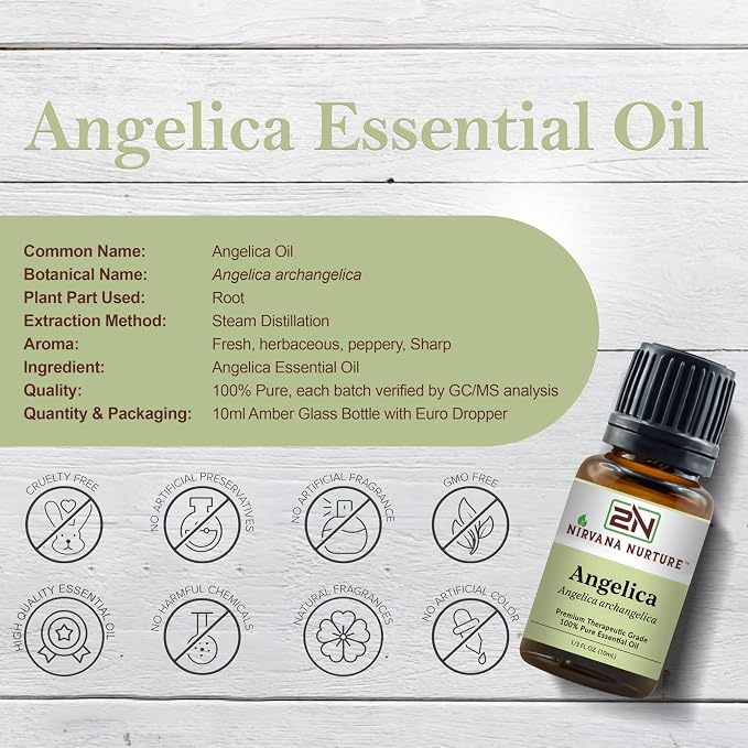 Angelica Essential Oil, 100% Pure Undiluted, Aromatherapy Oil for Diffuser, Hair & Skin Care