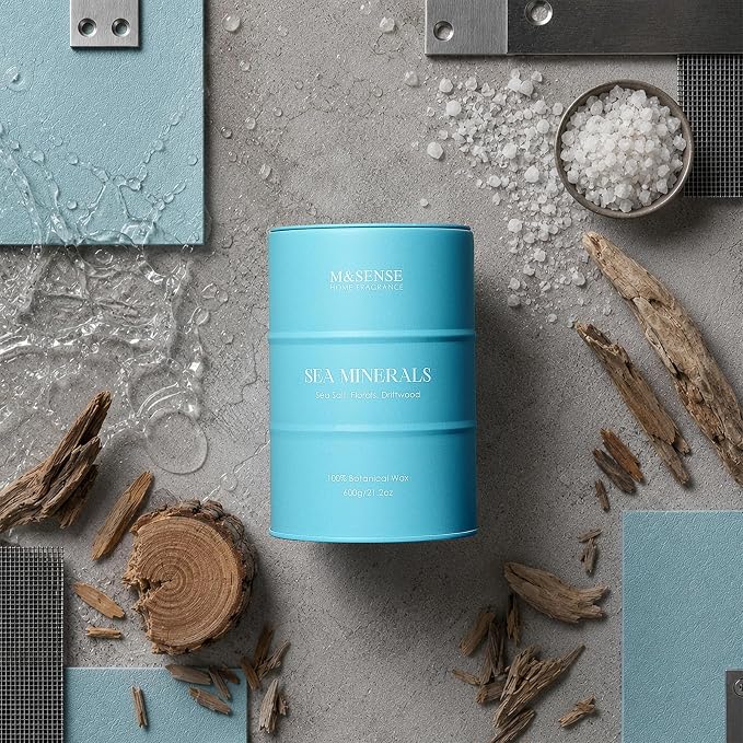 M&SENSE Sea Minerals Scented Candles Ocean, 11.3oz | Aromatherapy Summer Candle, Stress Relief Meditation Relaxing, Housewarming Gifts for Women Men, 70 Hour Long Burning