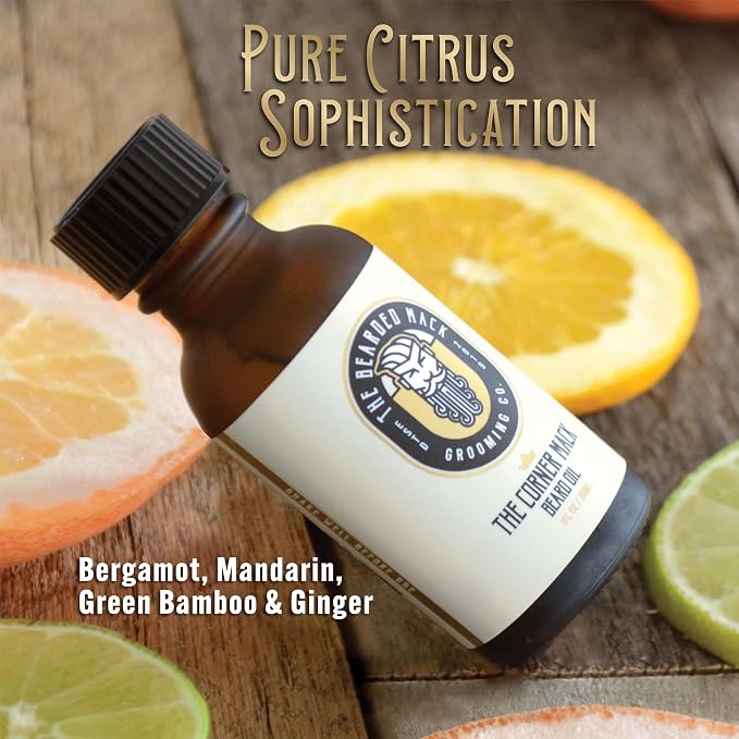 The Bearded Mack – The Corner Mack Signature Beard Oil | Citrus Cologne Scent – Bergamot, Mandarin, Bamboo & Aquatic Notes | Hydrates, Softens & Eliminates Beard Itch | 1oz
