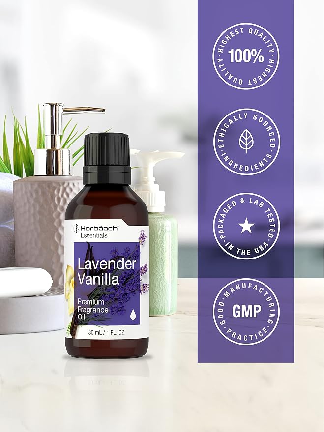 Horbäach Lavender Vanilla Fragrance Oil | 1 fl oz (30ml) | Premium Grade | for Diffusers, Candle and Soap Making, DIY Projects & More