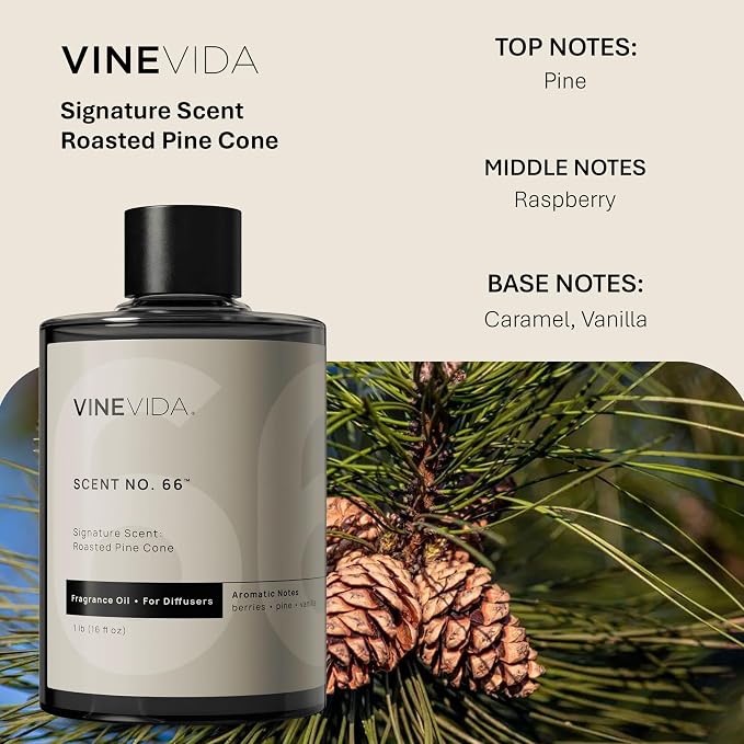 VINEVIDA [16 Fl Oz] Roasted Pine Cone Fragrance Oil for Cold Air Diffusers, Essential Oils for Diffuser Oil Refill & Air Freshener Room Spray