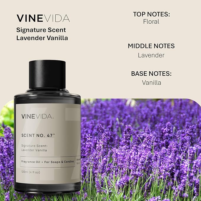 VINEVIDA [4oz] Lavender Vanilla Fragrance Oil for Candle Making Scents Soap Making Perfume Oils, Soy Candles, Home Diffusers, Bath Scent Bomb Linen Spray Lotions, Car Freshies ARTS-FOBP-LAV-VAN-120ML