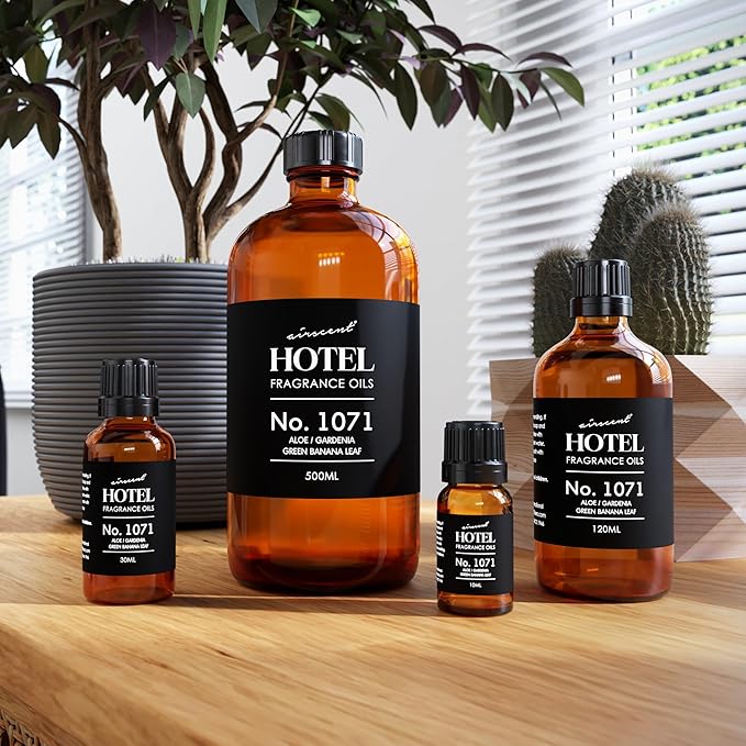 AirScent Hotel Diffuser Oil No. 1071 - Aloe, Gardenia, Green Banana Leaf - Premium Fragrance Oil for Ultrasonic and Waterless Diffusers and Crafting - 10 mL, 0.34 fl oz Glass Dropper Bottle