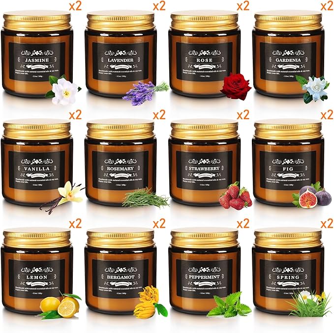 YOROXRG 24 Pcs Scented Candles with Added Natural Essential Oils, 3.05oz, Suitable for Various Festivals, Parties, Yoga, and Home Scene