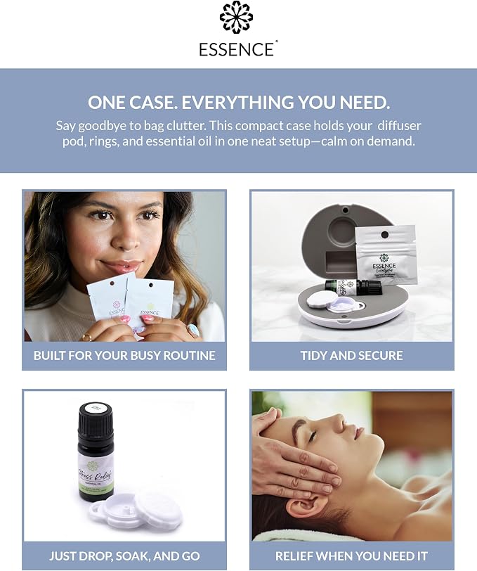 Essence Pearl Travel Case | Energy Essential Oil | Aromatherapy Nasal Diffuser & Essential Oil Carrying Case | Peppermint & Citrus Blend | Travel-Friendly Kit | White Pod