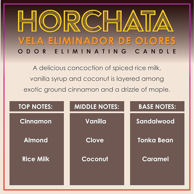 Horchata Odor Eliminating Highly Fragranced Candle - Eliminates 95% of Pet, Smoke, Food, and Other Smells Quickly - Up to 80 Hour Burn time - 12 Ounce Premium Soy Blend