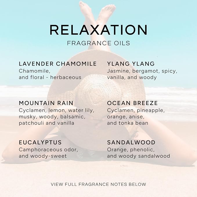 Eternal Essence Oils Relaxation Set of 6 Premium Fragrance Oils - Includes Lavender Chamomile, Ylang Ylang, Mountain Rain, Ocean Breeze, Eucalyptus, and Sandalwood Scented Oils - 10ML