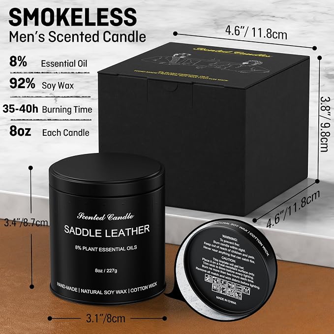 Scented Candle for Men - 8oz Masculine Scented Candle, Strong Scented Soy Wax Candles for Home, 40H Long Lasting Essential Oil Aromatherapy Candle, Natural Soy Candles Gift for Dad, Husband, Boyfriend