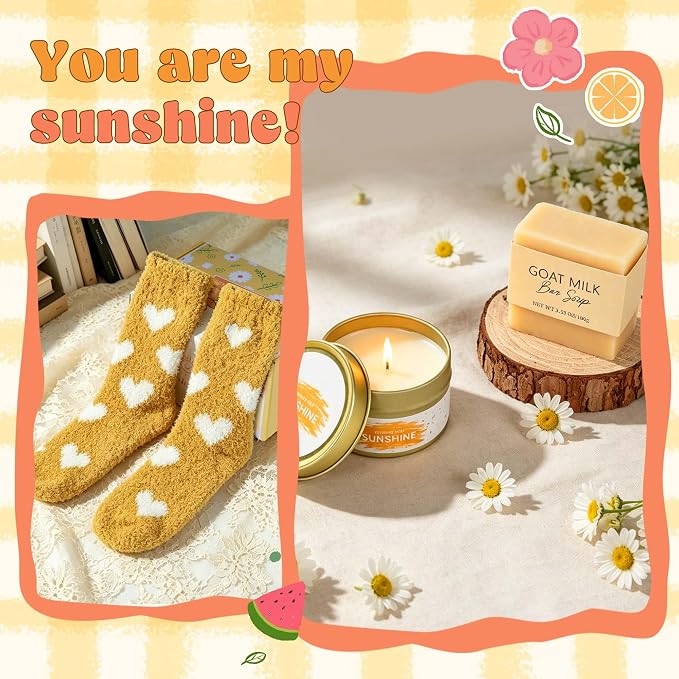 Sunshine Gifts for Women, Birthday Gift for Teen Girls, Teen Girl Gifts Trendy Stuff, Teenage Girl Gift Baskets, Cheer Up Set Feel Better Box for Women, Sister, Daughter, Her, Best Friend (Yellow)