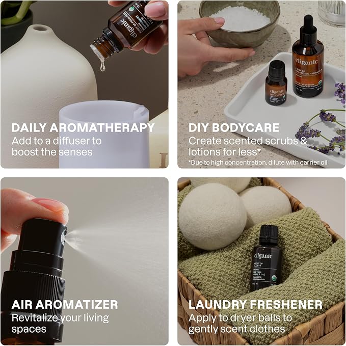 Cliganic Organic Aromatherapy Essential Oils Set (Top 6 - The Essentials), 100% Pure Natural - Peppermint, Lavender, Eucalyptus, Tea Tree, Lemongrass & Orange (Packaging May Vary)
