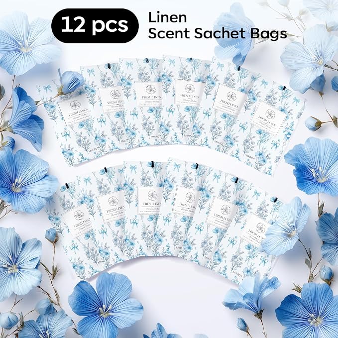 MYARO 20 Pack Scented Sachets Air Freshener for Home：Fresh Linen Hanging Fragrance Potpourri Bag – Home Decor Odor Freshener for Closet, Drawer, Storage, Suitcase, Bathroom – Housewarming Gift