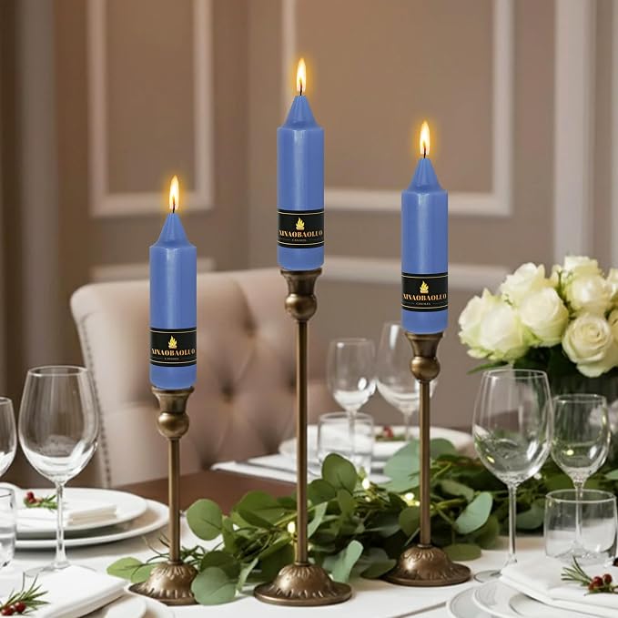 5 inch Short Taper Candle 4 Pack Handmade Haze Blue Candles Unscented Smokeless Pastel Candlesticks for Holiday Wedding Dinner Party Seasonal Celebration Birthday Home Decoration