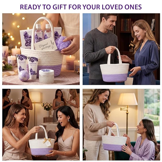 BODY & EARTH Spa Gift Baskets for Women 11pcs Lavender Gift Sets with Bubble Bath, Shower Gel, Body Lotion, Mom Birthday Gifts, Spa Kit, Purple Gift for Her, Mothers Day Gifts for Mom