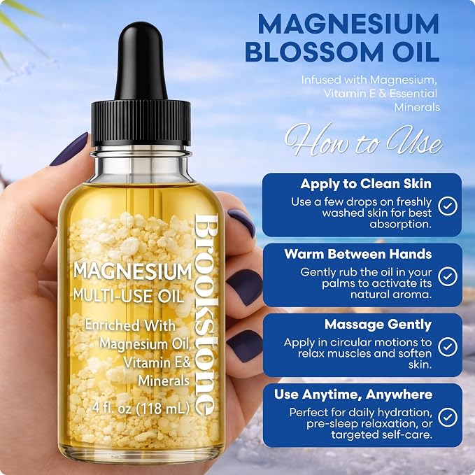 Brookstone Magnesium Multi-Use Essential Oil - Muscle Relief & Relaxation Oil - Infused with Magnesium