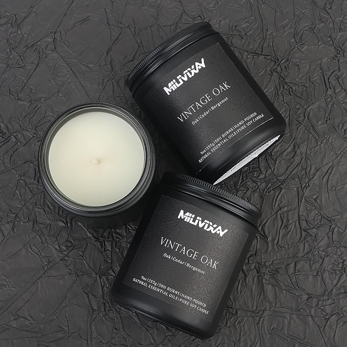 MILIVIXAY Candle for Men Vintage Oak Scented Classic 9oz Jar Single Wick Candle, Soy Wax Candles for Consistent Burn, Over 50 Hours of Burn Time, Ideal for Creating Relaxing & Holiday Gifting.