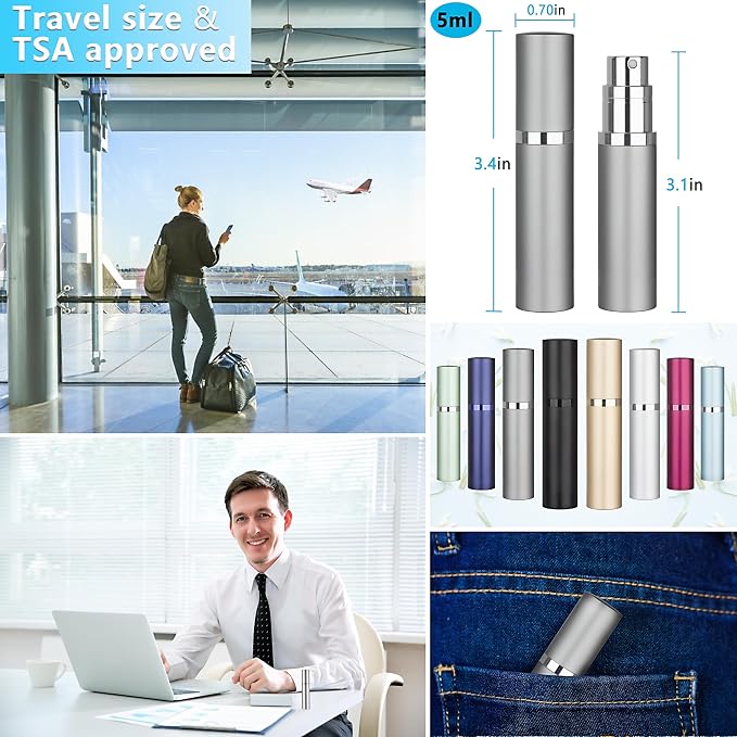 Refillable Perfume Atomizer Travel Bottle 5ml Leakproof Luxury Travel Perfume Refillable Bottle, Portable Fragrance Atomiser (Gray)