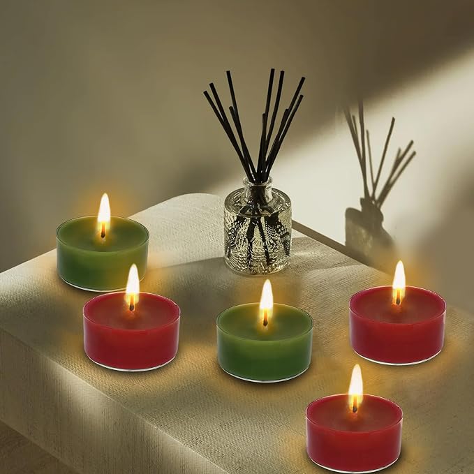 Christmas Scented Tealight Candles Cedar & Apple, Red Green Scent Tea Lights Candles Clear Cup, 24 Pack Colored Tealights Candle, 6 Hour Burn Time Tea Candles for Home Decor