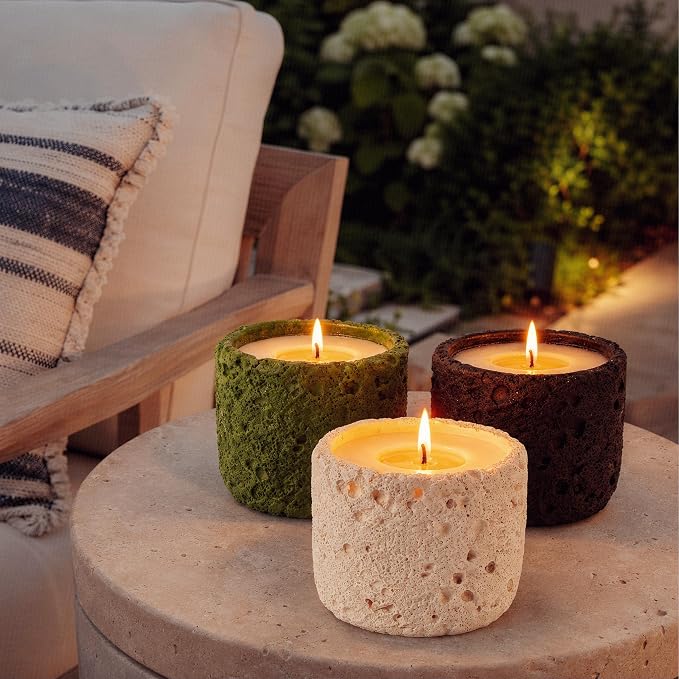 Viyffo 3 Pack Citronella Candles Outdoor, Citronella Candle Set, Outside Decorative Scented Candles, Non Toxic Soy, Colorful Ceramic Jar for Patio, Backyard Décor & Camping Gift (6oz, 12H+ Burn Each)